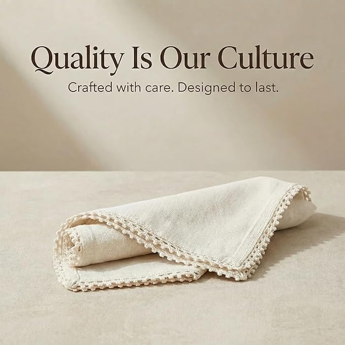 ACCENTHOME Cream Cloth Napkins Set of 12 18x18 inch Cotton Dinner Napkins - Washable Soft Premium Hotel Quality Reusable Napkins Perfect Table Napkins for Family Dinners, Weddings & Everyday Use