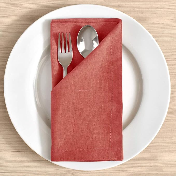 FINGERCRAFT Cloth Napkins Dinner Washable Set of 4 in Cotton Linen Fabric Premium Quality, Mitered Corners for Reusable Every Day Use Pre Shrunk and Good Absorbency Christmas (Pack of 4, Bubblegum)