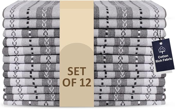LFH Home Cotton Rich Cloth Salsa Napkin Set of 12 Washable Soft Durable Striped Table Napkins for Dining Wedding, Daily Use Reusable Eco-Friendly Fabric Napkins (18x18)-Grey Thanks Giving