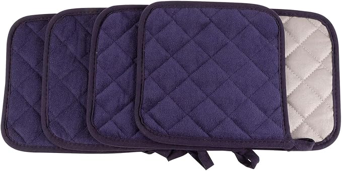 5 Pack Pot Holders for Kitchen Easy-Care Cotton Machine Washable hot Pads for Kitchen for Cooking and Baking Oven Navy Blue