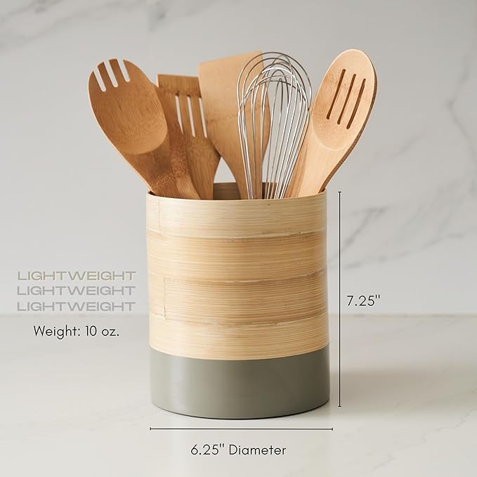 Handcrafted Bamboo Kitchen Utensil Organizer, Modern Countertop Holder, Large Capacity
