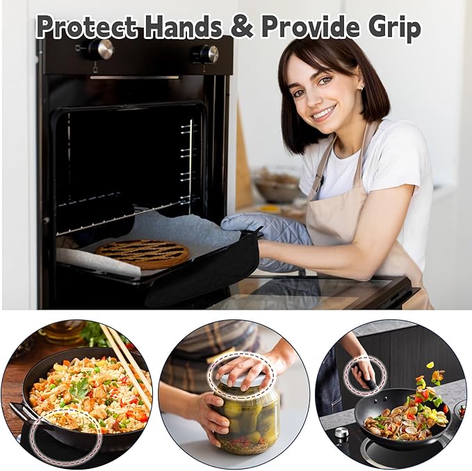 4 Pcs Quilted Pot Holder, Cotton Heat Resistant Hot Pads for Kitchen, Countertops, Oven Pot Holders (Black)