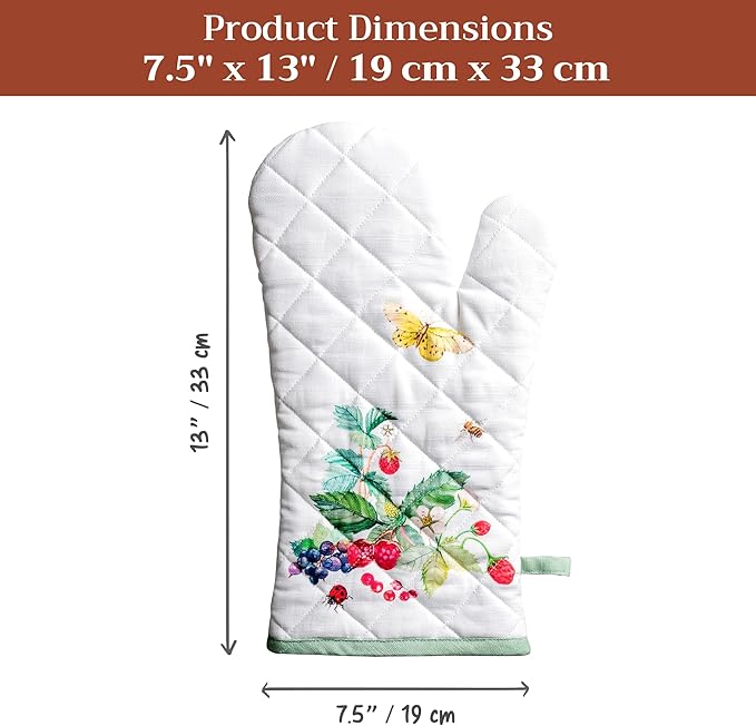 Maison d'Hermine Oven Gloves 100% Cotton Oven Mitt 7" x 13" with Loop Heat Resistant BBQ Cooking Gloves Baking Grilling Gifts for Mothers Day Spring/Summer (Pack of 1, Printemps)