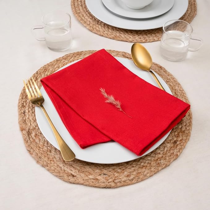 Blue Needles Solid Cloth Napkins Set of 6 Red 100% Cotton Dinner Napkins 18x18 inches - Soft, Reusable, Absorbent & Washable Linen, Ideal for Valentine's Day Events, Parties & Everyday Use