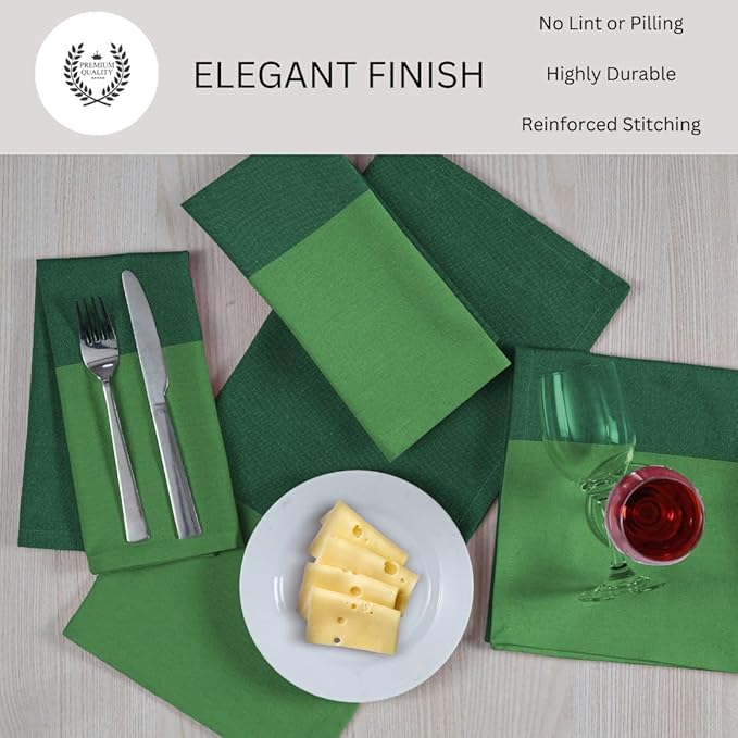 Set of 6 Cloth Dinner Napkins 100% Cotton - Soft Durable Washable - for Dining Parties Weddings Christmas Easter and Everyday Use Farmhouse Table Cloth Napkins 18x18 Inch Green