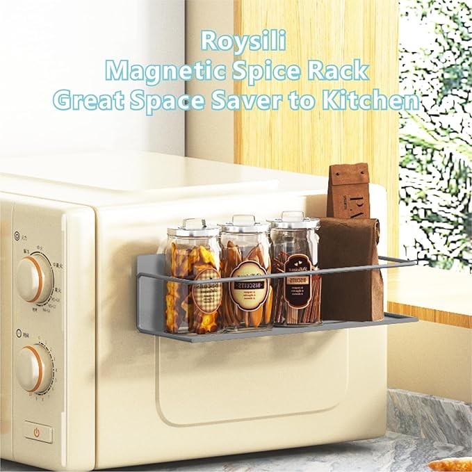 Magnetic Spice Rack For Refrigerator, Space Saving Magnetic Shelf For Fridge Grey 4 Pack
