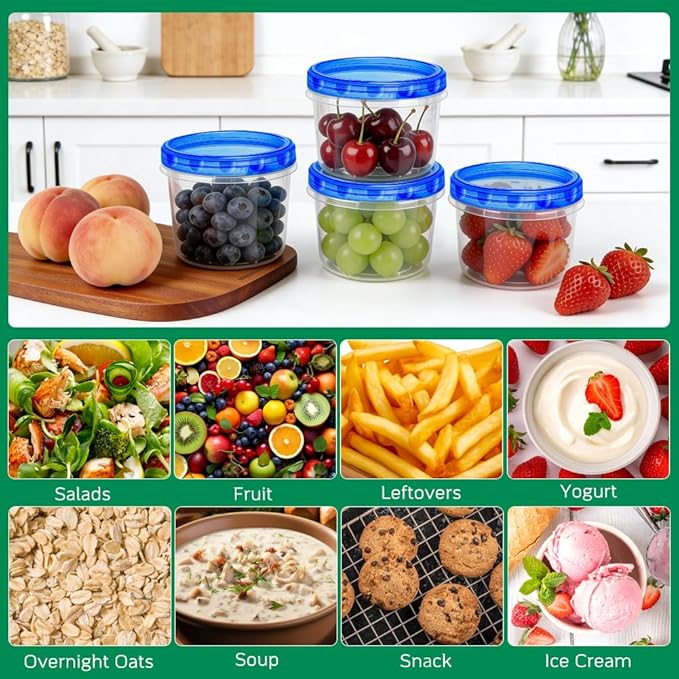 15 Pack 17oz Reusable Freezer Storage Containers with Twist Top Lids Airtight, Small Plastic Food Storage Containers for Meal Prep Leftover Lunch Fruit Salad, Soup Container Microwave Freezer Safe
