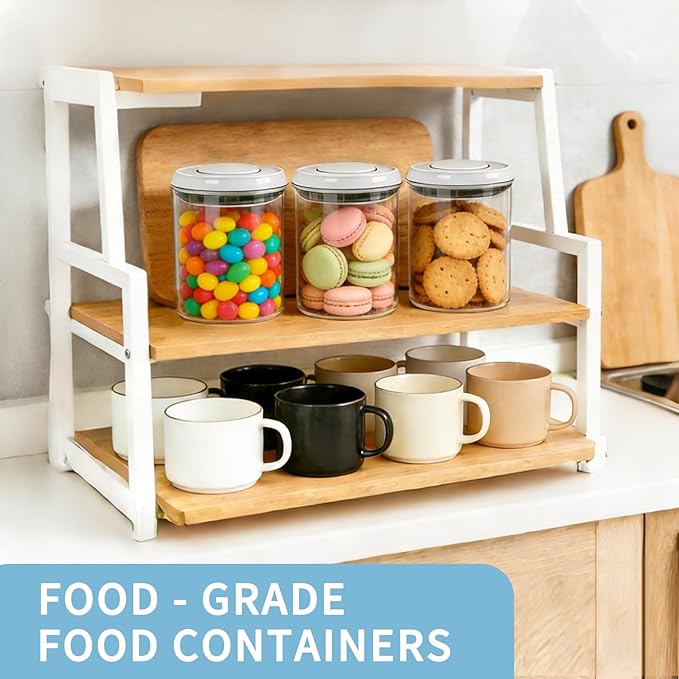 Airtight Pop Top Food Storage Container Sets with Lids 4Pcs Round Pop Containers for Kitchen Pantry Organization BPA-Free Stackable Kitchen Storage Containers for Cereal Flour Sugar (0.6, 1.7qt)*2