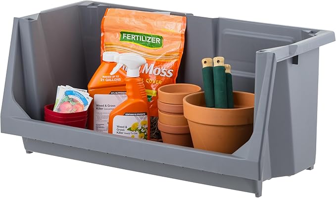 IRIS USA Open Front Storage Bins, Jumbo, Heavy Duty Garage Storage, Stackable Storage Bins, Tools Hardware Hose Household Product Sporting Goods, Wide Open Front, Interlocked Secure Stacking, Gray