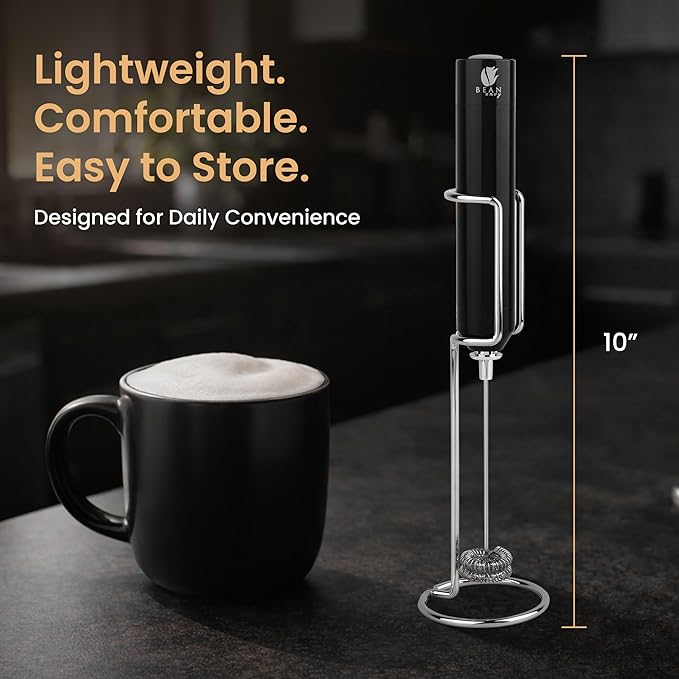 Bean Envy Rechargeable Milk Frother Handheld, Aluminium Coffee Frother Handheld with Stainless Steel Frother Wand, Best Coffee Frother Gift | Adjustable Speed Frother (USB C Cable and Stand Included)