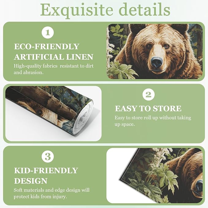 Forest Brown Bear Placemats Set of 6, Washable Heat Resistant Table Mat Animal Linen Place Mats for Party Kitchen Dining Home Decor 12x18 Inch