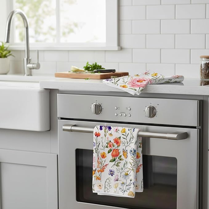 2Pcs Floral Kitchen Towels-16×24in Spring Dish Towels, Super Absorbent & Quick Dry Flower Decor Hand Towels for Spring Summer Home Decor Easter Mother‘s Day Gifts