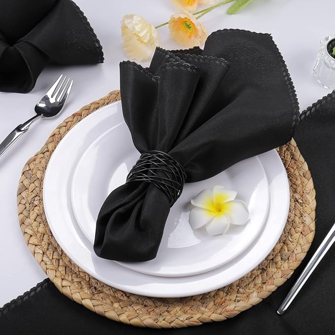 Cloth Napkins Set of 12 - Polyester Dinner Napkins Reusable & Washable - Perfect for Weddings & Holidays (Black)