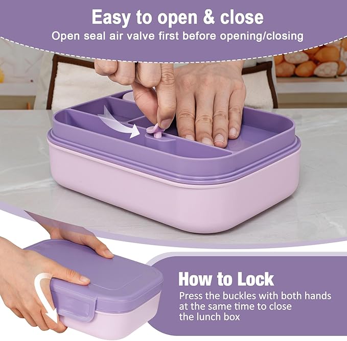 Caperci Stackable Bento Lunch Box for Adult & Teens - Reinforced Leak-Proof Lunch Container 4-Compartment with Utensils & Sauce Container, BPA-Free, Dishwasher/Microwave Safe, 47oz (Orchid Bloom)