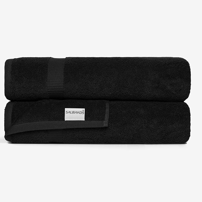 SALBAKOS 100% Turkish Cotton Extra Large Bath Sheet Towel Set of 2, 35x70 inch | Premium Quality | Hotel Collection Soft, Absorbent, Oversize Bath Towels | Made in Turkey (Black, 2 Bath Sheets)