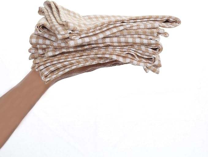 Mini Checked Cloth Napkins, 16x16 inch, Washable, Absorbent, Soft, Elegant Table Decorative Napkins for Holiday, Dinner, Party, Lunch, Wedding, Everyday Use - Beige