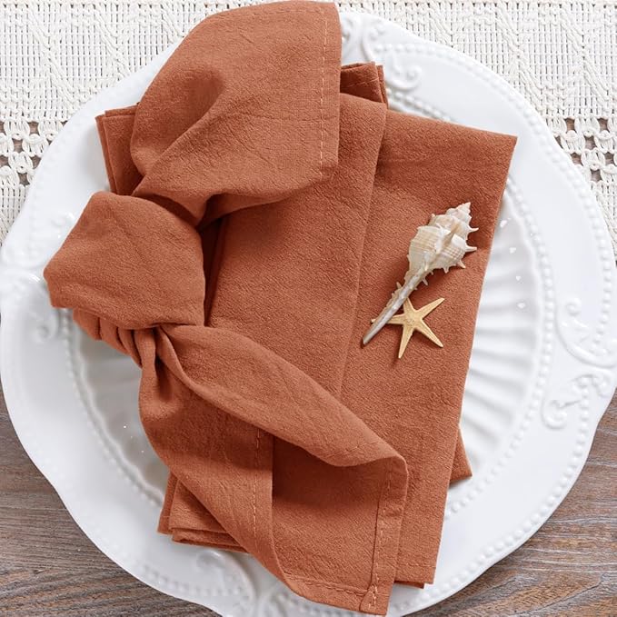 MLMC 4 Pack Terracotta Cloth Napkins Rustic Washable Napkins Set of 4 17"x17" Burnt Orange Reusable Dinner Napkins Cloth for Wedding Bridal Shower Party Picnic Dinning Table Decor