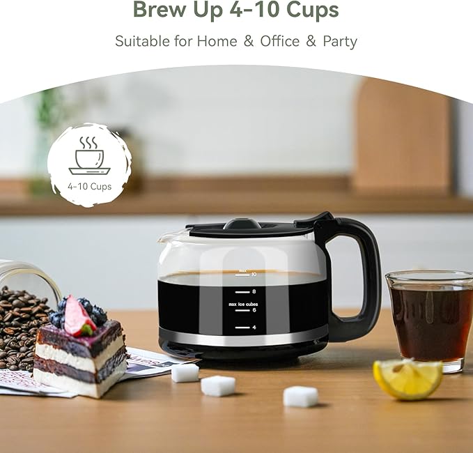 Gevi Grind & Brew Coffee Maker 10 Cup, Built-In Burr Grinder Drip Coffee Machine, Programmable Touch Screen, 4-Hour Warm Plate, Permanent Filter & Glass Carafe