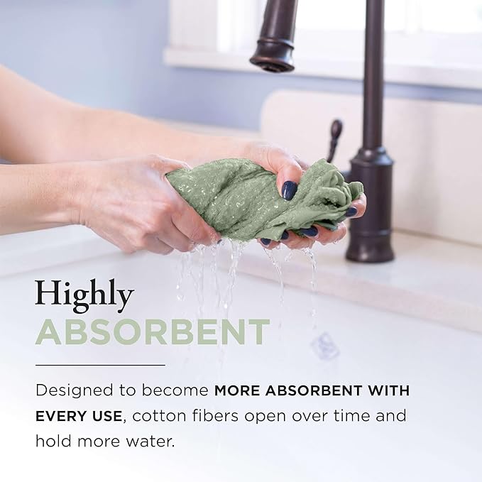 Thyme and Sage 100% Cotton Premium Turkish Kitchen Hand Towel Set, 16"x26", Ultra Absorbent, 350 GSM, Sage, Pack of 4