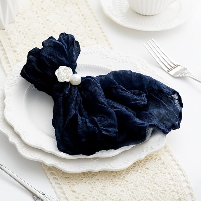 100 Pack Navy Blue Cheesecloth Napkins Washable Set of 100 Navy Blue Cloth Napkins 21x21 Inches Rustic Boho Cotton Gauze Dinner Table Napkins for Wedding Bridal Baby Shower Summer Party Table Decor