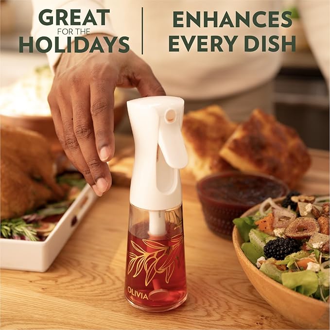 FLAIROSOL OLIVIA Signature Oil Sprayer for Cooking, 2 Pack 200ML Glass Olive Oil Sprayer, Continuous Cooking Spray Dispenser with Portion Control for Kitchen Air Fryer, Salad, BBQ, White