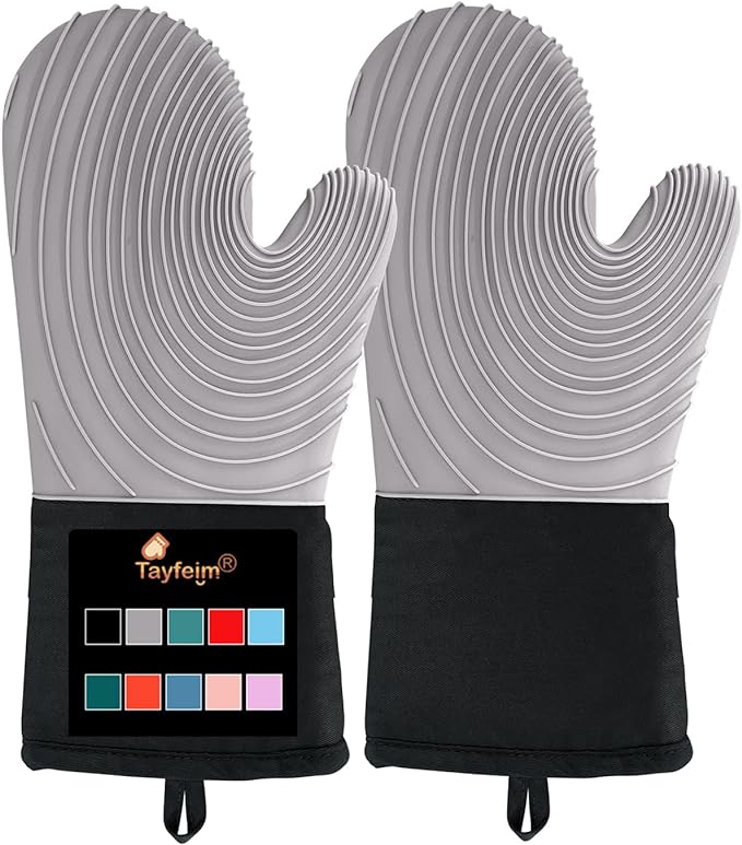 Silicone Oven Mitts-13.6 in Extended Oven Mitts Heat Resistant 500F, Oven Gloves with Soft Liner Good Grippy BPA-Free Easy to Clean Flexible-Oven Mits Set for Cooking Baking Grilling BBQ
