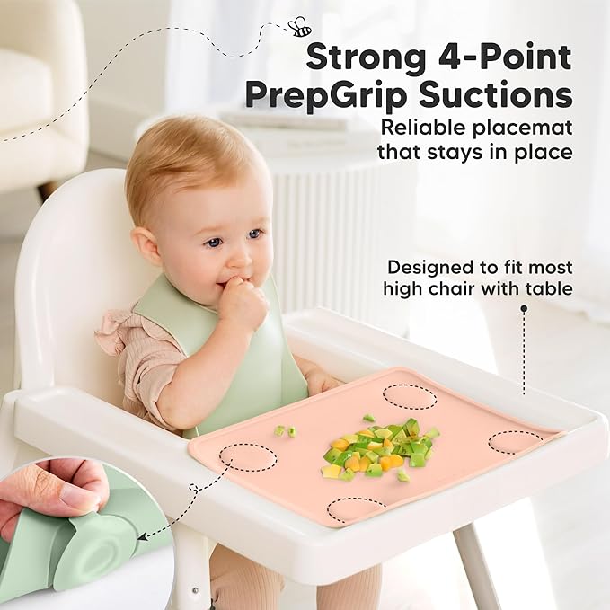 KeaBabies 2pk Silicone Placemats for Toddlers, Kids - 12x9 Non Slip Suction Baby Silicone Placemat for Restaurants, Dining Table,Travel, Easy to Clean,Food Grade/BPA-Free,Small Baby Table Mat(Mellow)