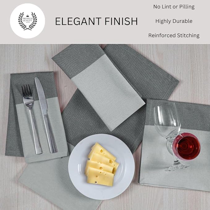 Cloth Dinner Napkins 100% Cotton Set of 6 - Soft Durable Reusable Table Napkins - for Dining Weddings Parties Holidays Easter and Everyday Use - 18x18 Inch Cloth Napkins Grey