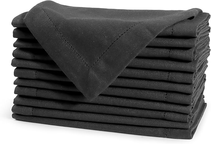 FINGERCRAFT Cloth Napkin Hemstitched 20x20 Inch Generous Picot Hem, Mitred Corner, Everyday Use Premium Quality High GSM and Good Absorbency Set of 12 Easter Color Black
