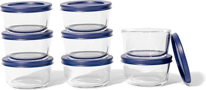 DURA LIVING 16-Piece Glass Food Storage Containers Set (8 Containers + 8 BPA-Free Lids) | 1-Cup, Leakproof | Microwave, Freezer, Oven & Dishwasher Safe | Ideal for Meal Prep & Pantry Organization
