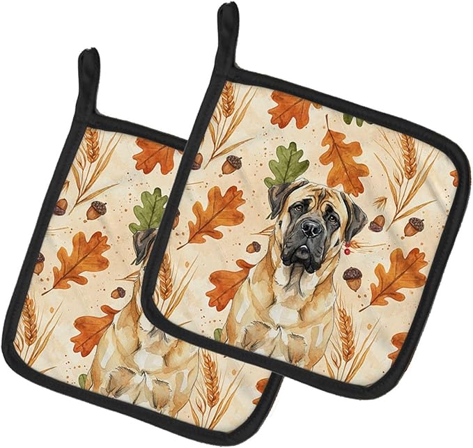 Caroline's Treasures Fawn Mastiff Heirloom Fall Pair of Pot Holders Pair 7.5x7.5 Quilted Insulated Hot Pads Decorative Kitchen Gift Made in USA
