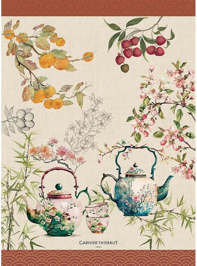 Garnier Thiebaut Theieres Rouille Kitchen Towel 20"x28", Cotton-Linen, Printed