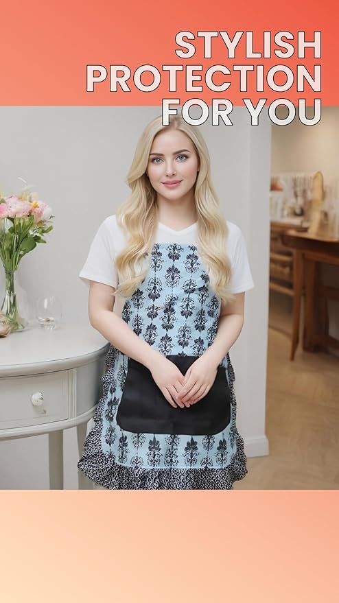 Lovely Flower Pattern Retro Aprons With Large Pockets for Women Girls Cooking Kitchen Bakery Mother's Gift