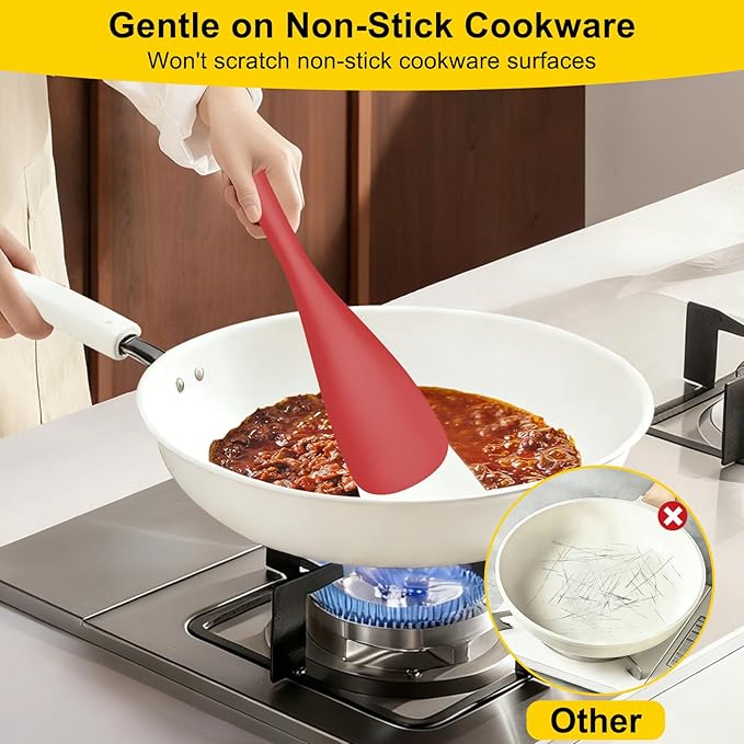 Beijiyi 3 Pack Silicone Cooking Spoons, 12.6 In Multifunction Spatula Spoon for Nonstick Cookware, BPA-Free Kitchen Utensils, Great for Cooking, Serving, Mixing, Multicolor (Black/Grey/Red)