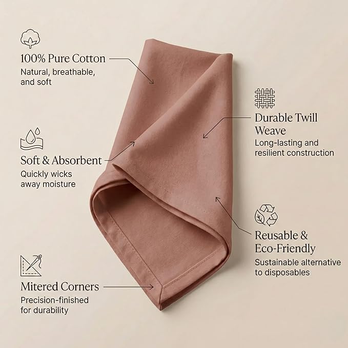 Accent Home 100% Cotton Napkins, Delicate Cloth Napkins for Dinners, Parties and Weddings，18 x 18 Inch Set of 6 - Blush