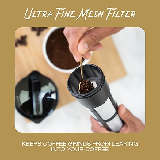 Takeya Tritan Cold Brew Coffee Maker - Airtight Pitcher with Leak-Free Lid - BPA-Free Cold Brew Maker with Silicone Handle - Dishwasher-Safe Pitcher for Homemade Cold Brew - 1 Quart, Black