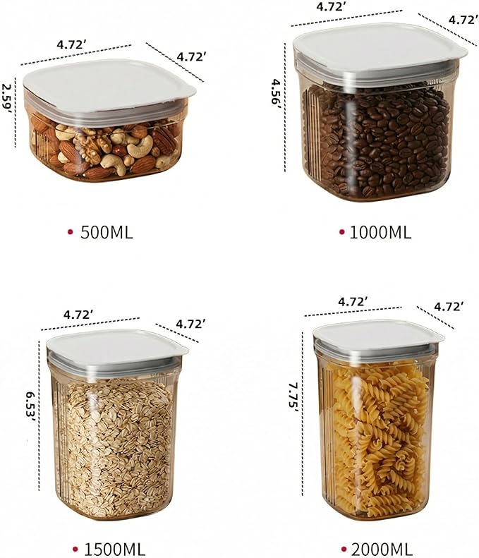 Airtight Food Storage Containers with Lids, 4 Pcs Set BPA Free Clear Kitchen Pantry Organization Canisters for Herbs, Coffee, Tea - Keeps Food Fresh & Dry (Transparent-4pcs set)