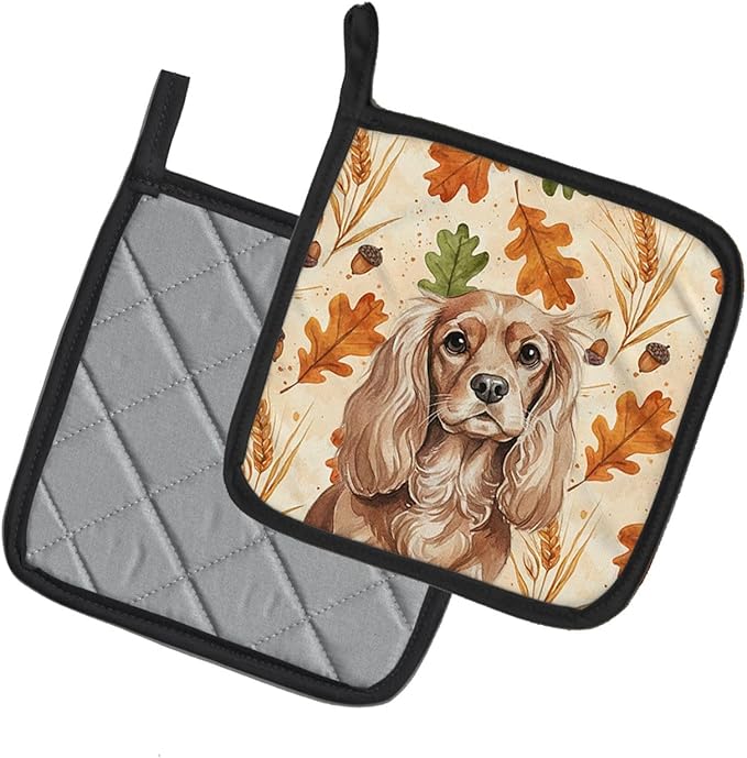 Caroline's Treasures Ruby Cavalier Spaniel Heirloom Fall Pair of Pot Holders Pair 7.5x7.5 Quilted Insulated Hot Pads Decorative Kitchen Gift Made in USA