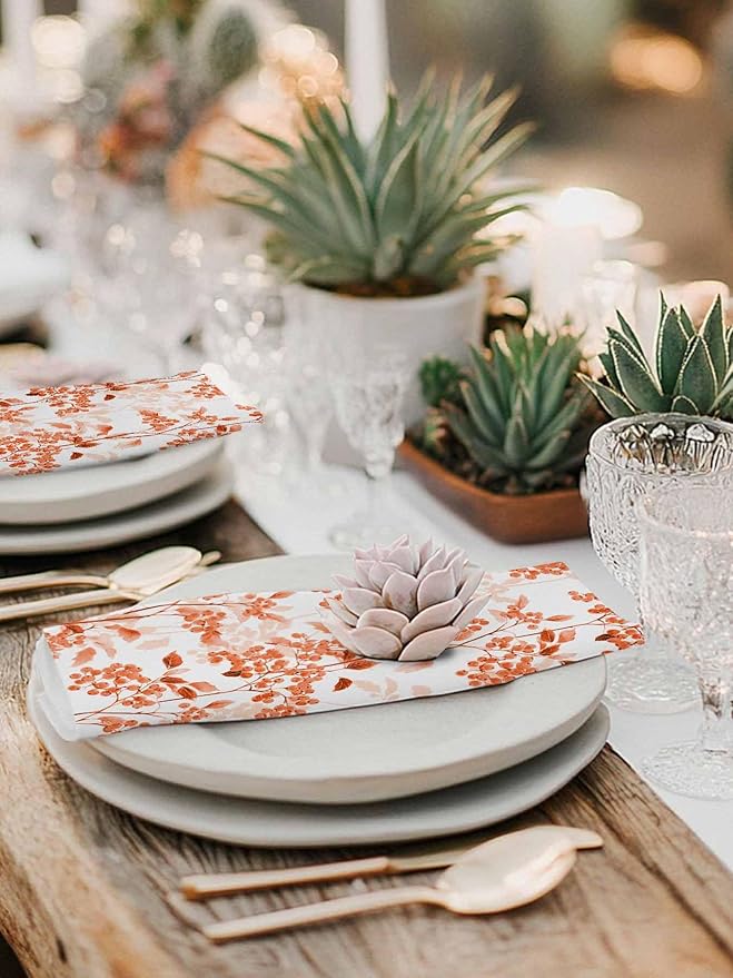 Orange Wildflower Cloth Napkins Set of 6 - Washable Dinner Napkins Reusable Table Napkins for Home Party Weeding Dining Table Setting Decoration,Oversized 20"x20" Flower Floral Botanical Spring Summer
