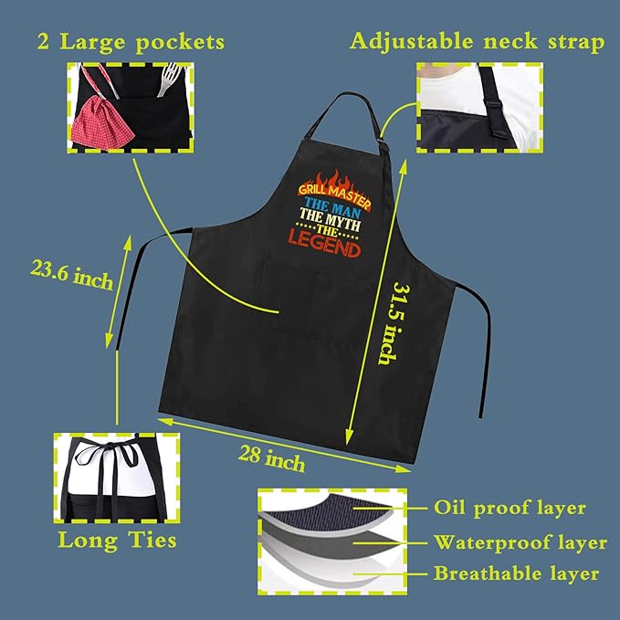 Funny apron for men Adjustable Waterproof with Pockets for Cooking Baking BBQ Gift Apron for Day, Birthday Gifts