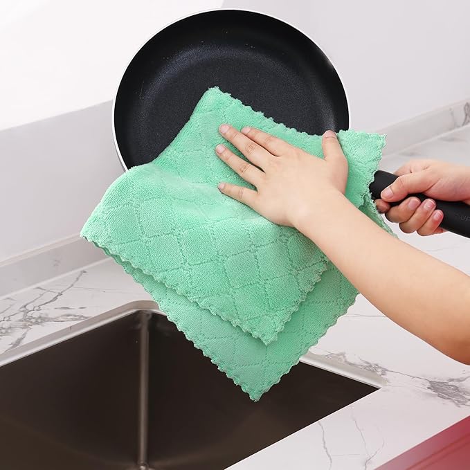 Homaxy 12 Pack Dish Towels for Kitchen (10 x 20 Inches, Green), Super Soft and Absorbent Coral Velvet Dish Cloths for Washing Dishes, Nonstick Oil Fast Drying Microfiber Cleaning Cloth