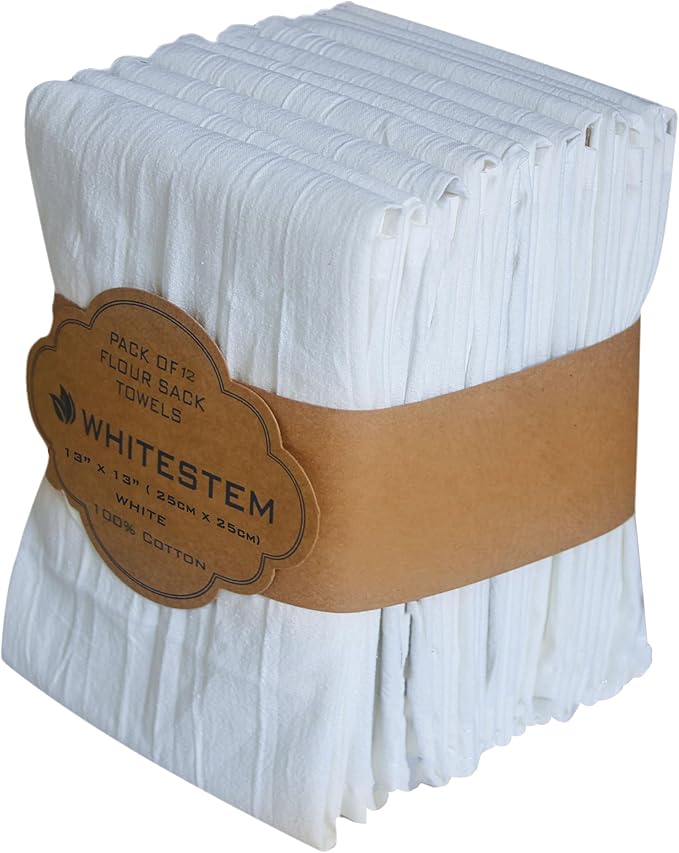 Dish Cloths Cotton | Kitchen Wash Cloth | Shop Towels Absorbent and Lint Free Flour Sack | Dishcloths for Kitchen Washing Dishes | Thick Absorbent Quick Dry Dish Rags | 12 Pack 13"x13" White