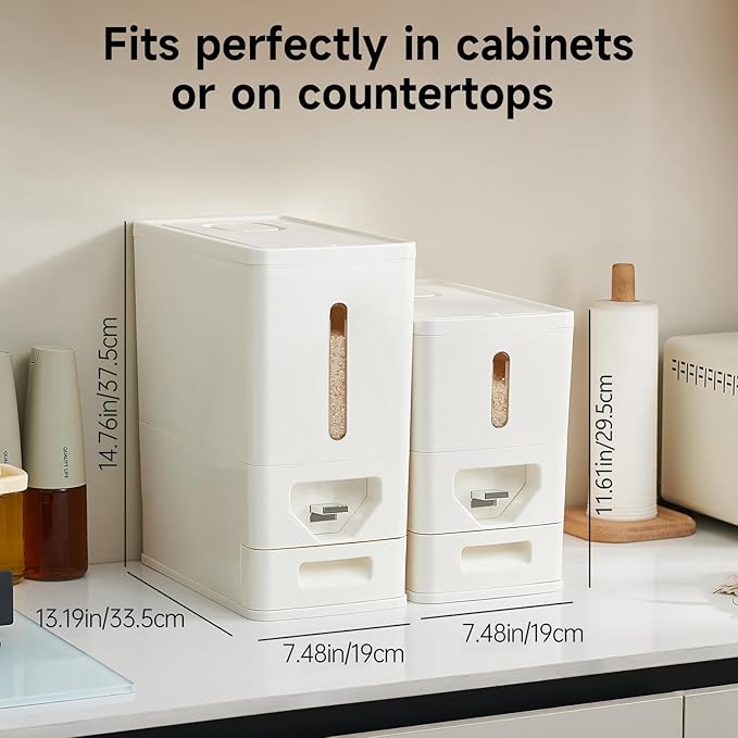 Rice Dispenser 12 Lbs (6kg), Dry Food Storage Container Sealed Moisture-Proof with Built-in Drawer for Kitchen Pantry Household, BPA-Free