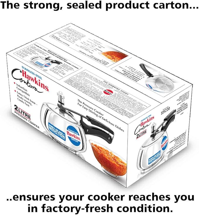 Hawkins Contura Pressure Cooker, Stainless Steel Inner Lid Cooker, Handi Cooker, Induction Cooker, Small Cooker, Silver SSC20 2 Litre