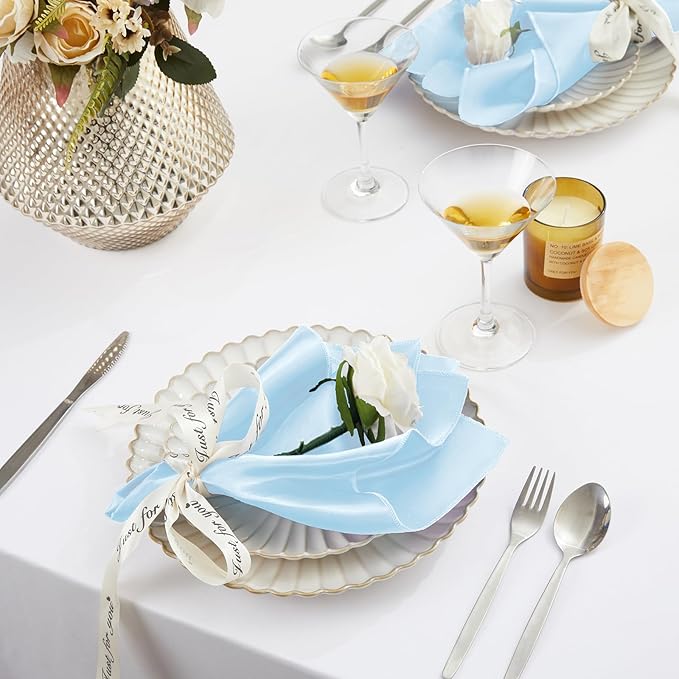 KKJIAF 50 Pack Light Blue Square Satin Napkins 17x17 Inch Soft Smooth Cloth Napkins，Silky Table Napkin for Wedding Banquet Party Decoration