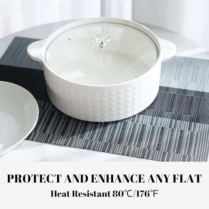 Placemats Set of 8 Vinyl/Plastic Woven Place Mats for Kitchen Table Indoor/Outdoor Washable Placemat Wipeable Dining Table Mats (Ombre Silver Grey Black,8)