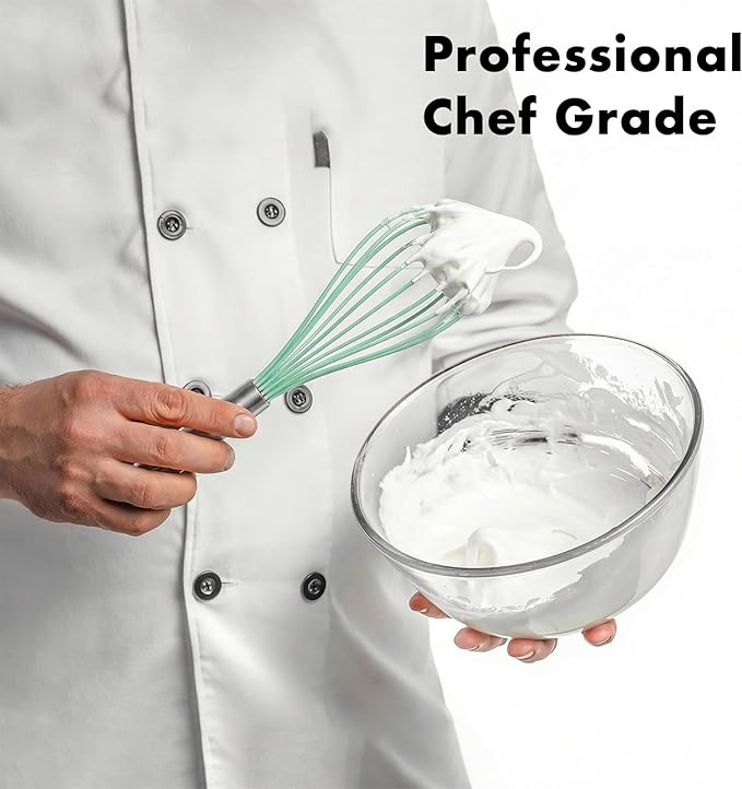 OYV 10-Inch Teal Silicone Whisk, Heat Resistant 480°F Kitchen Whisk with Stainless Steel Ergonomic Handle, Non-Scratch for Nonstick Cookware, Dishwasher Safe, Perfect for Blending, Cooking & Beating