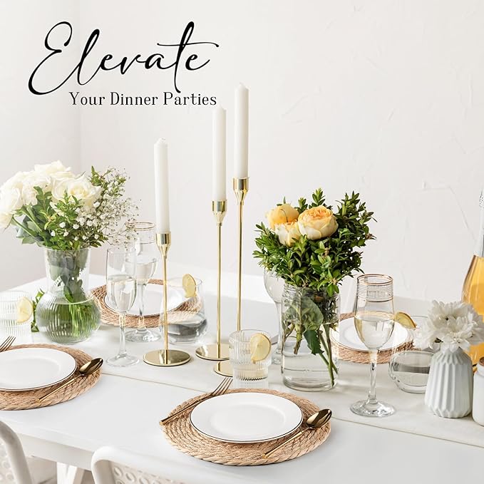 Round Woven Placemats Set of 10, Natural Water Hyacinth Place mats, 13.5 inch Rattan Placemat Wicker Placemats Farmhouse Boho Braided Heat Resistant Outdoor Placemat Patio Table Place Mat