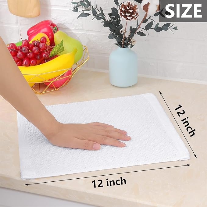 Homaxy 100% Cotton Waffle Weave Kitchen Dish Cloths, 4-Pack Ultra Soft Absorbent Dish Towels, Quick Drying Dish Rags, 12 x 12 Inches, White