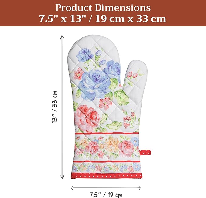 Maison d'Hermine Oven Gloves 100% Cotton Oven Mitt 7" x 13" with Loop Heat Resistant BBQ Cooking Gloves Baking Grilling Gifts for Mothers Day Spring/Summer (Pack of 1, Vintage Floral)